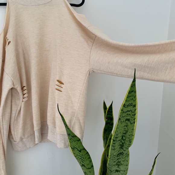 Beige Distressed Sweatshirt - Picture 3 of 6